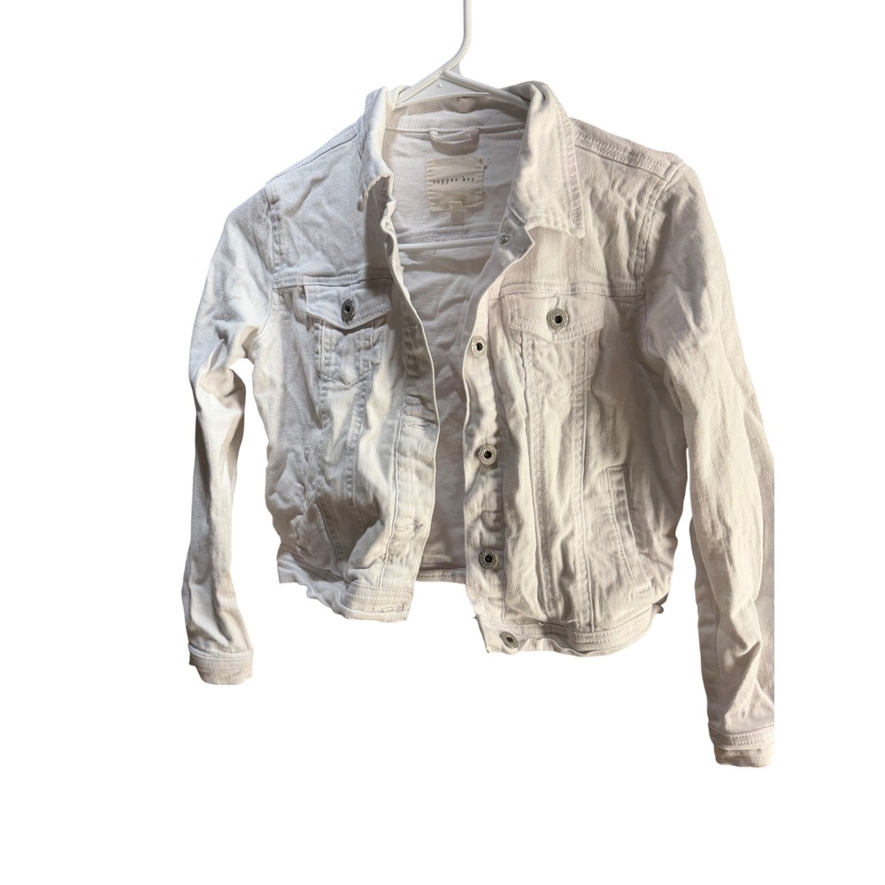 Copper Key Girls White Denim‎ Trucker Jacket Size Large Kids Button Front Layer